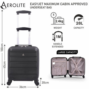 Aerolite 45x36x20cm easyJet Maximum Size Hard Shell Carry On Hand Cabin Luggage Underseat Flight Suitcase with 4 Wheels - Aerolite UK